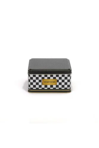 Checkers Black_Swt Home Desenli Kare Metal Kutu, 15.8 x 15.8 x 8 cm, 1.9 lt