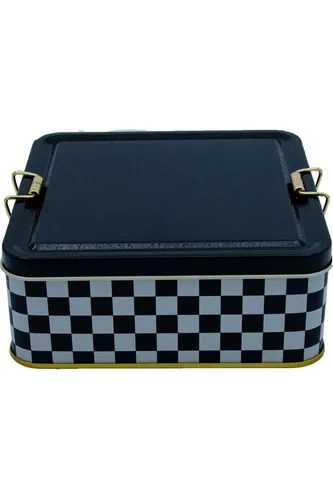 Checkers Black Desenli Kare Metal Kutu, 15.8 x 15.8 x 8.7 cm, 1.9 lt
