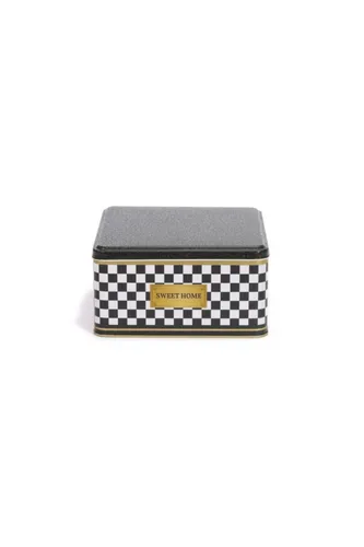 Checkers Black_Swt Home Desenli Kare Metal Kutu, 19.8 x 19.8 x 10 cm, 3.7 lt
