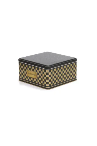 Checkers Gold_Swt Home Desenli Kare Metal Kutu, 19.8 x 19.8 x 10 cm, 3.7 lt