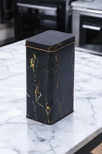 Marble Black Desenli Dikdörtgen Metal Kutu, 7.5 x 10 x 15 cm, 1.2 lt