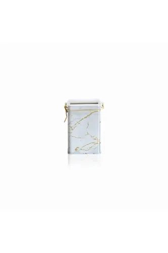 Marble White Desenli Kilitli Kapaklı Dikdörtgen Metal Kutu, 7.5 x 10 x 15 cm, 1 lt