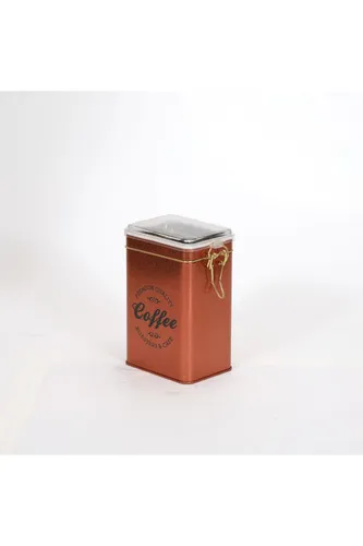 SN_Coffee Copper Desenli Kilitli Kapaklı Dikdörtgen Metal Kutu, 7.5 x 10 x 15 cm, 1 lt