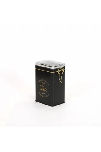 SN_Tea Black Desenli Kilitli Kapaklı Dikdörtgen Metal Kutu, 7.5 x 10 x 15 cm, 1 lt