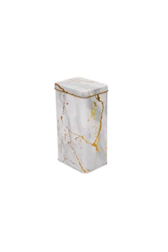 Marble White Desenli Dikdörtgen Metal Kutu, 7.5 x 10 x 19 cm, 1.3 lt