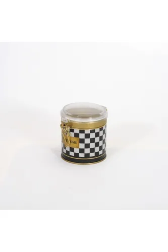 Checkers Black_Swt Home Desenli Kilitli Kapaklı Yuvarlak Metal Kutu, 9 x 9 cm, 0.5 lt