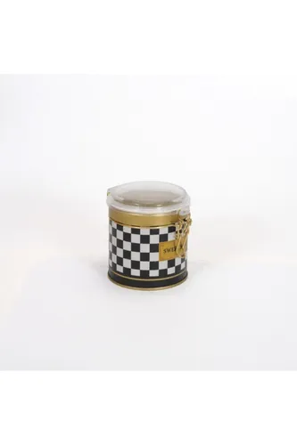 Checkers Black_Swt Home Desenli Kilitli Kapaklı Yuvarlak Metal Kutu, 9 x 9 cm, 0.5 lt