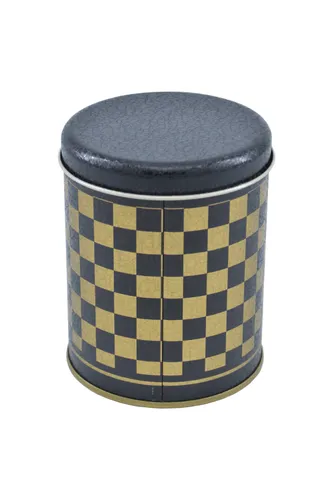 Checkers Gold_Swt Home Desenli Yuvarlak Metal Kutu, 9 cm x 11 cm, 0.6 lt