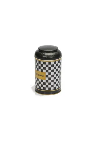 Checkers Black_Swt Home Desenli Yuvarlak Metal Kutu, 10.5 x 15 cm, 1.1 lt