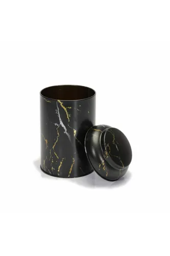 Marble Black Desenli Yuvarlak Metal Kutu, 10.5 x 15 cm, 1.1 lt