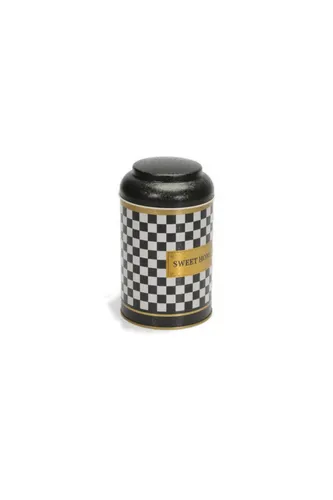 Checkers Black_Swt Home Desenli Yuvarlak Metal Kutu, 10.5 x 15 cm, 1.1 lt