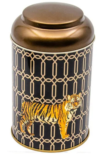 Safari Tiger Desenli Yuvarlak Metal Kutu, 10.5 x 15 cm, 1.1 lt
