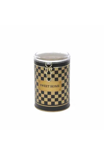 Checkers Gold_Swt Home Desenli Kilitli Kapaklı Yuvarlak Metal Kutu, 10.5 x 15 cm, 1.1 lt