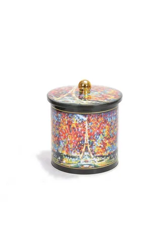 Afremov Paris Desenli Topuz Kulplu Yuvarlak Metal Kutu, 14 x 15 cm, 2.1 lt