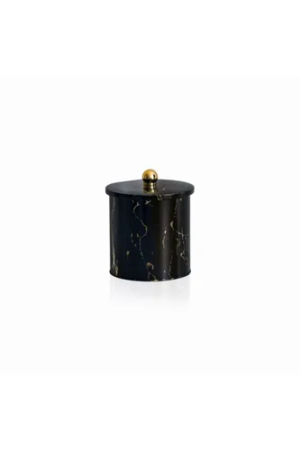Marble Black Desenli Topuz Kulplu Yuvarlak Metal Kutu, 14 x 15 cm, 2.1 lt