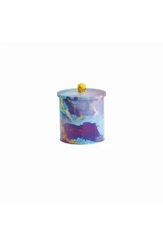 Liquid Purple Desenli Topuz Kulplu Yuvarlak Metal Kutu, 14 x 15 cm, 2.1 lt