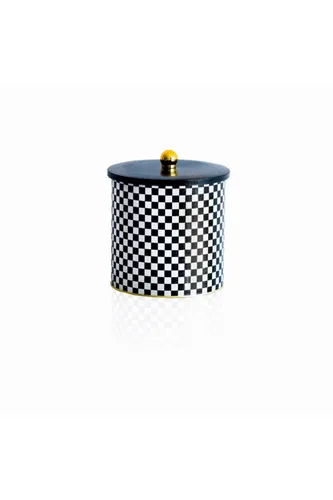 Checkers Black Desenli Topuz Kulplu Yuvarlak Metal Kutu, 17.5 x 18 cm, 4.1 lt