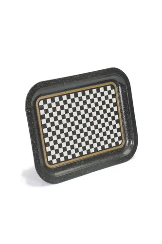 Checkers Black_Swt Home Desenli Küçük Klasik Metal Tepsi, 23 x 30 cm
