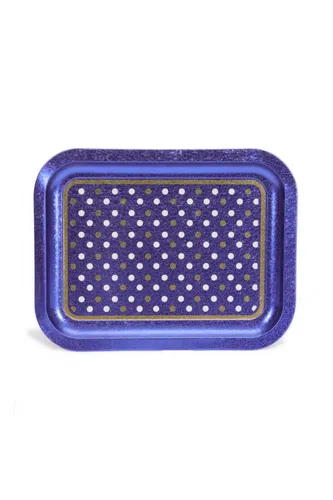 Point Blue Desenli Küçük Klasik Metal Tepsi, 23 x 30 cm