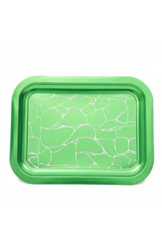 Water Green Desenli Küçük Klasik Metal Tepsi, 23 x 30 cm