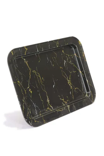 Marble Black Desenli Grande Metal Tepsi, 31 x 43 cm