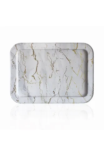 Marble White Desenli Grande Metal Tepsi, 31 x 43 cm