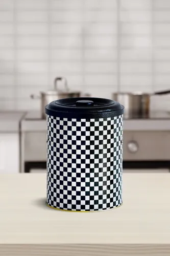 Checkers Black Desenli Yuvarlak Metal Sarımsaklık, 14 x 18 cm, 2.5 lt