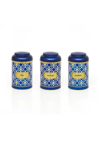 Turkish Blue Set Desenli Metal Saklama Kabı 3 lü Set, 10.5 x 15 cm