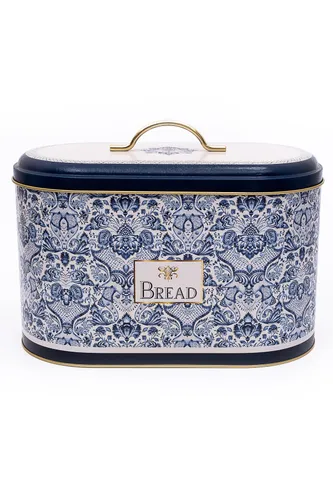 Azulejos Bread Desenli Oval Metal Ekmek Kutusu, 10.4 lt