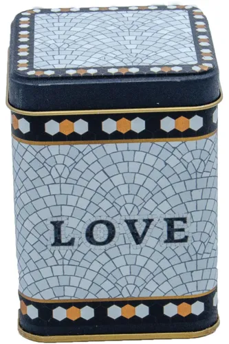 Mosaic Love Desenli Kare Metal Kutu, 7.5 x 7.5 x 10 cm, 0.5 lt