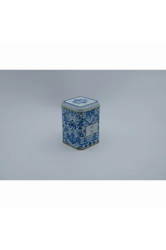 Azulejos Tea Desenli Kare Metal Kutu, 7.5 x 7.5 x 10 cm, 0.5 lt