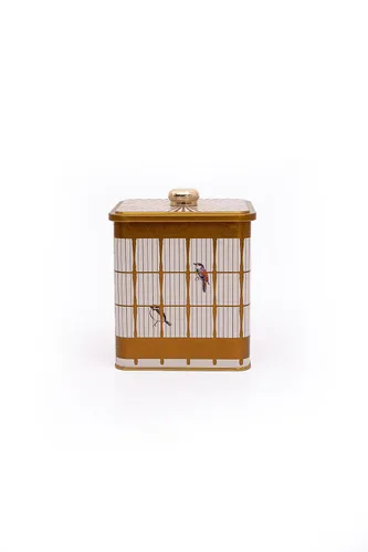 Bird Cage Desenli Kare Metal Kutu, 12 x 12 x 13.7 cm, 1.8 lt