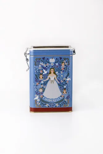 Tales Cinderella Desenli Kilitli Kapaklı Dikdörtgen Metal Kutu, 7.5 x 10 x 15 cm, 1 lt