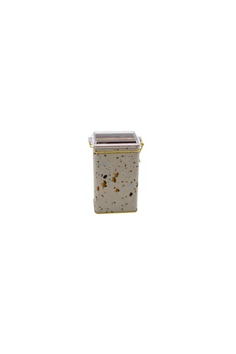 Terrazzo Cream Desenli Kilitli Kapaklı Dikdörtgen Metal Kutu, 7.5 x 10 x 17 cm, 1.1 lt