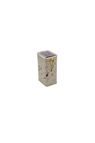 Terrazzo Cream Desenli Kilitli Kapaklı Dikdörtgen Metal Kutu, 7.5 x 10 x 17 cm, 1.1 lt