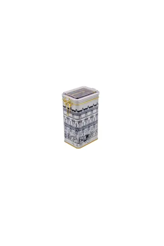 City Desenli Kilitli Kapaklı Dikdörtgen Metal Kutu, 7.5 x 10 x 17 cm, 1.1 lt