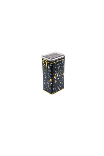 Terrazzo Black Desenli Kilitli Kapaklı Dikdörtgen Metal Kutu, 7.5 x 10 x 19 cm, 1.3 lt
