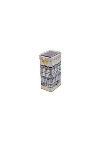 City Desenli Kilitli Kapaklı Dikdörtgen Metal Kutu, 7.5 x 10 x 19 cm, 1.3 lt