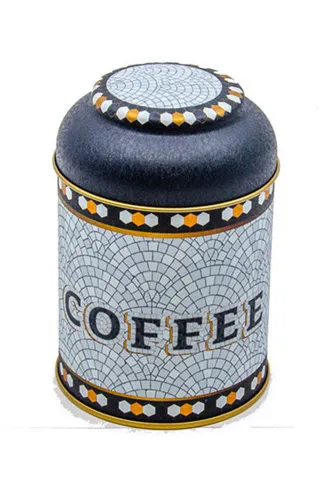Mosaic Coffee Desenli Yuvarlak Metal Kutu, 9 x 11 cm, 0.6 lt
