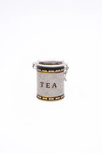 Mosaic Tea Desenli Kilitli Kapaklı Yuvarlak Metal Kutu, 9 x 11 cm, 0.6 lt