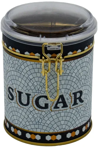 Mosaic Sugar Desenli Kilitli Kapaklı Yuvarlak Metal Kutu, 9 x 11 cm, 0.6 lt