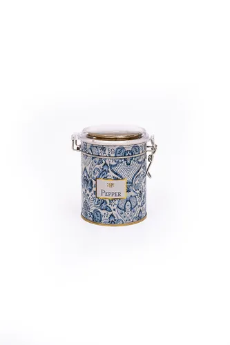 Azulejos Spice Desenli Kilitli Kapaklı Yuvarlak Metal Kutu, 9 x 11 cm, 0.6 lt