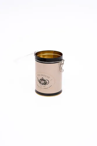 Azura Tea Desenli Kilitli Kapaklı Yuvarlak Metal Kutu, 10.5 x 15 cm, 1.1 lt