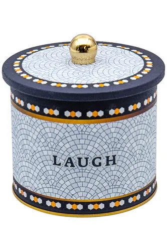 Mosaic Laugh Desenli Topuz Kulplu Yuvarlak Metal Kutu, 14 x 12.5 cm, 1.7 lt