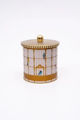Bird Cage Desenli Topuz Kulplu Yuvarlak Metal Kutu, 14 x 15 cm, 2.1 lt