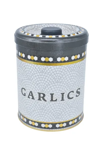 Mosaic Garlics Desenli Yuvarlak Metal Sarımsaklık, 14 x 18 cm, 2.5 lt