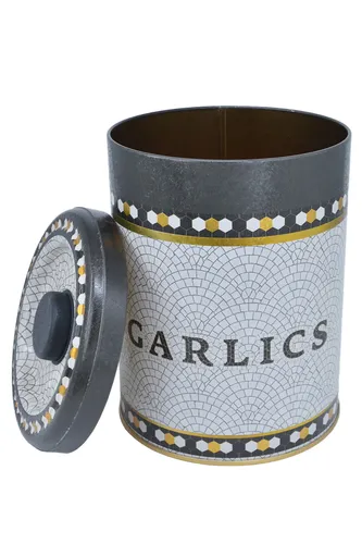 Mosaic Garlics Desenli Yuvarlak Metal Sarımsaklık, 14 x 18 cm, 2.5 lt