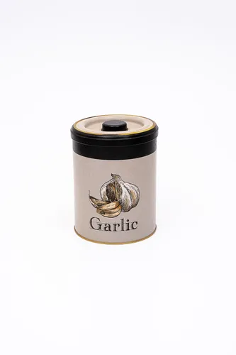 Azura Garlic Desenli Yuvarlak Metal Sarımsaklık, 14 x 18 cm, 2.5 lt