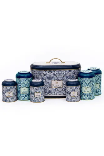 Azulejos Desenli Oval Ekmek Kutusu ve Saklama Kabı Seti 7 li