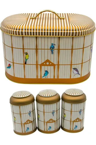 Bird Cage Desenli Oval Ekmek Kutusu ve Saklama Kabı Seti 4 lü